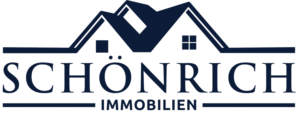 Schönrich Immobilien Logo Schriftzug mit Verzierung in form von Dächern